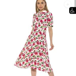 Alexia Admor Emery Floral Midi Dress 12 Collar Fit And Flare Wedding Easter